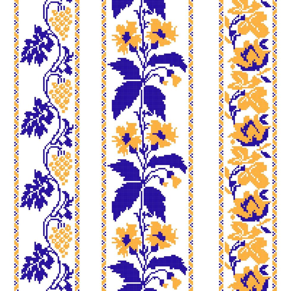 conjunto de padrão de ornamento étnico com flor de ponto cruz vetor