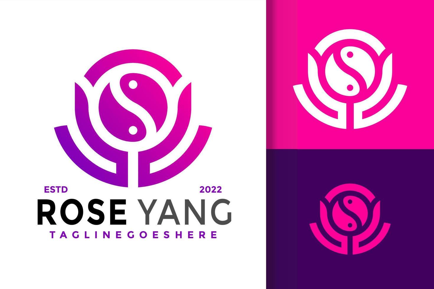 flor rosa design de logotipo yinyang, vetor de logotipos de identidade de marca, logotipo moderno, modelo de ilustração vetorial de designs de logotipo