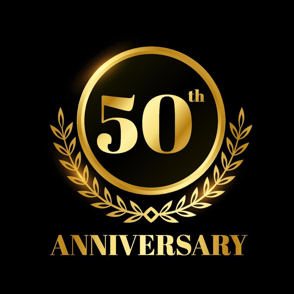 distintivo dourado círculo aniversário de casamento rótulos número de celebração com fita de algodão 50 anos vetor