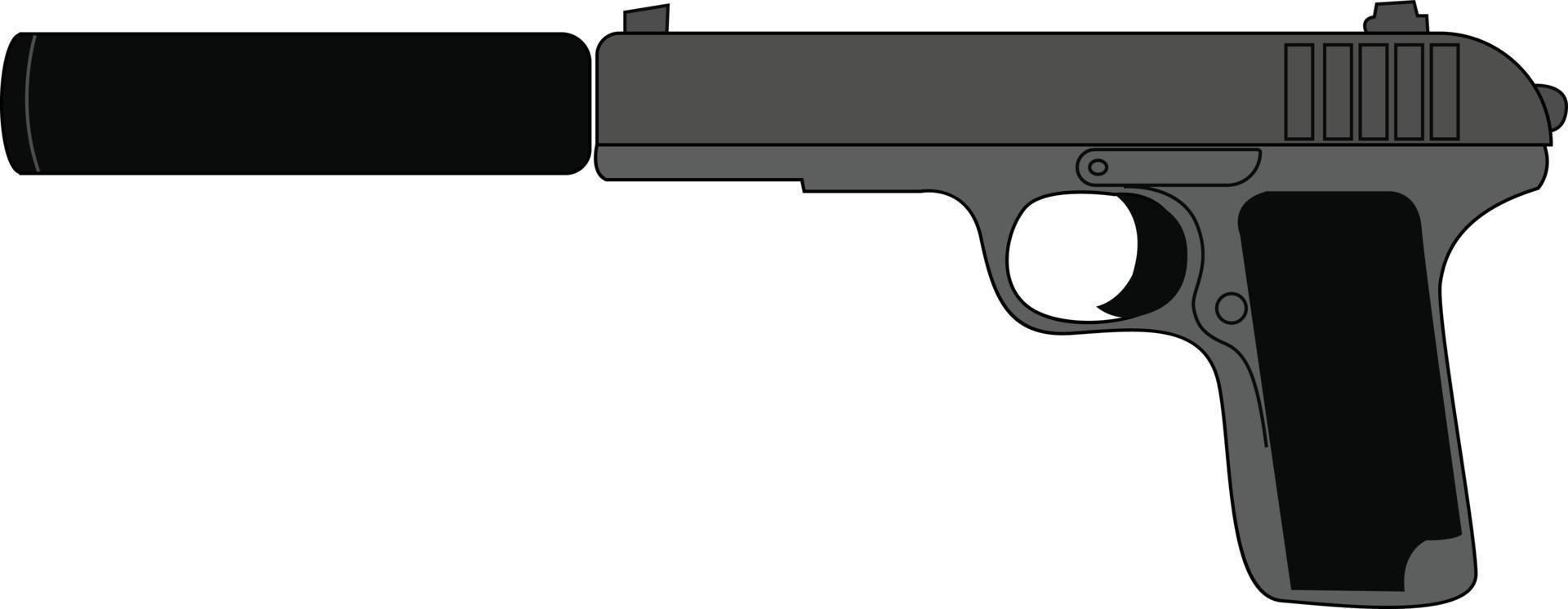 pistola silenciada, ilustração, vetor em fundo branco.