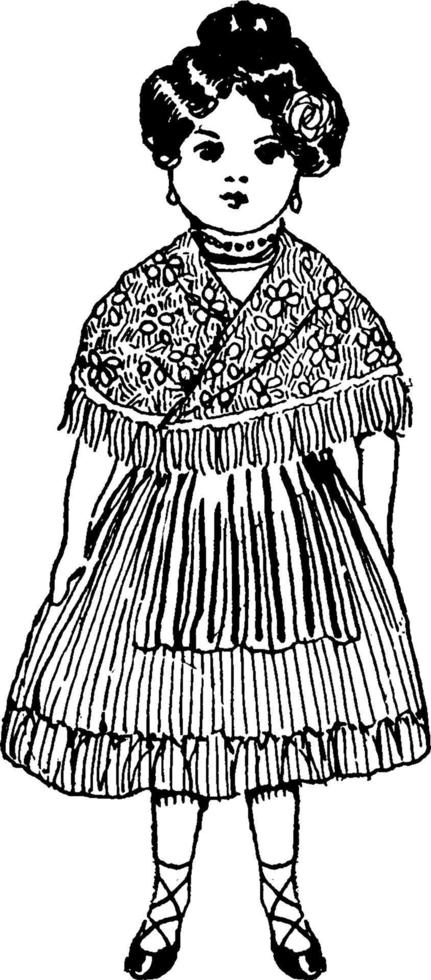 garota de vestido tradicional, ilustração vintage. vetor