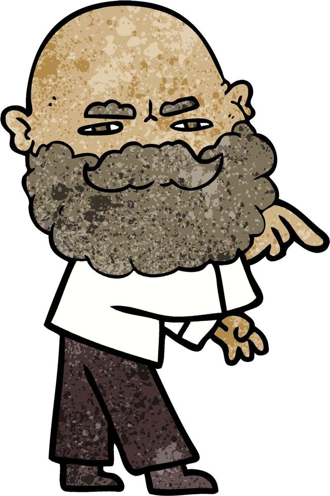 homem de desenho animado de textura retrô grunge com barba vetor