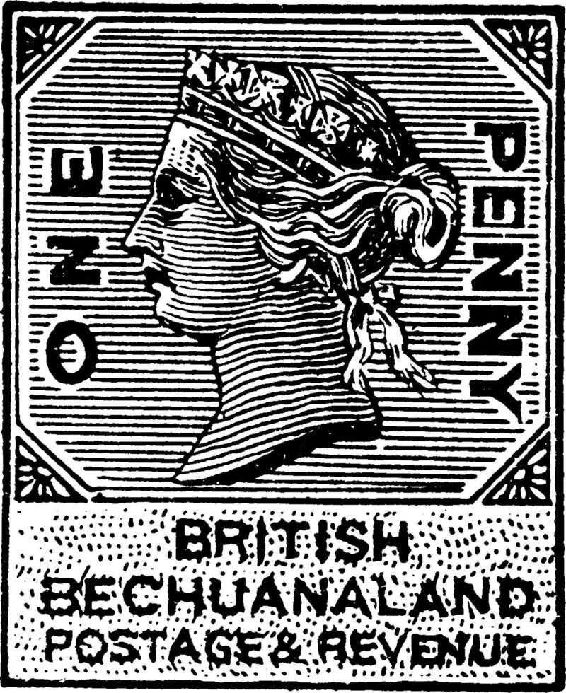 britânico bechuanaland one penny stamp, 1887, ilustração vintage vetor