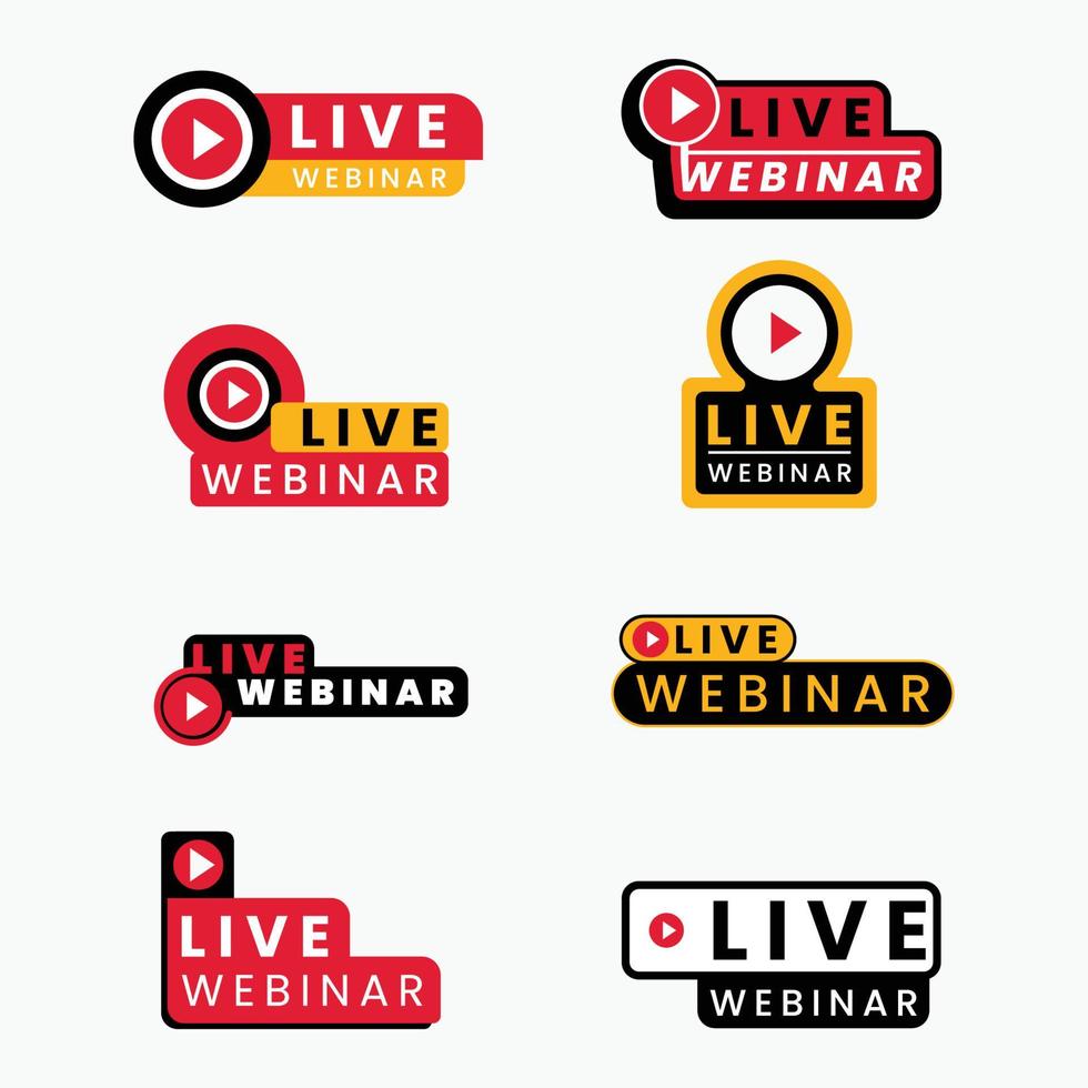 conjunto de emblemas de webinar ao vivo do logotipo do youtube vetor