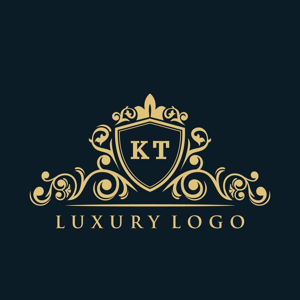 logotipo da letra kt com escudo de ouro de luxo. modelo de vetor de logotipo de elegância.