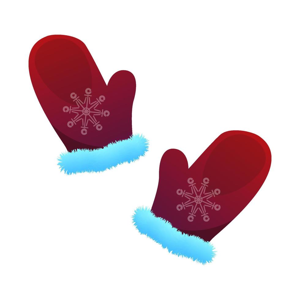 luvas vermelhas com padrão de flocos de neve. símbolo do inverno, férias de natal e ano novo. vector plana vector, estilo cartoon, isolado no fundo branco.