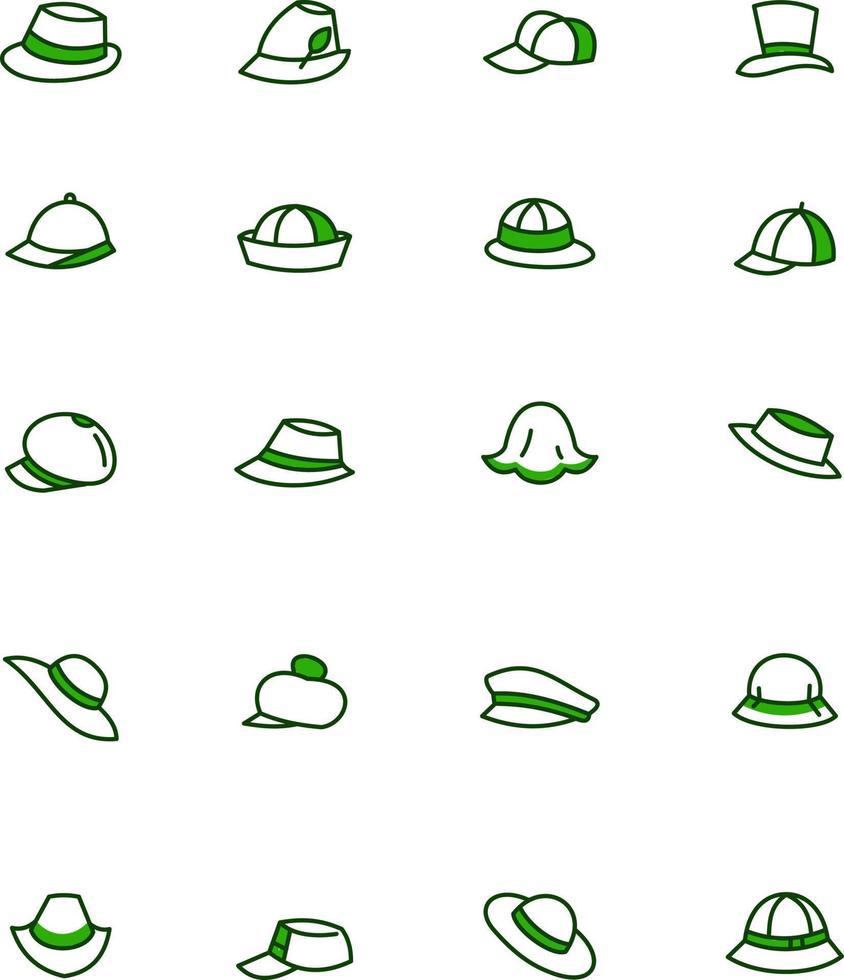 conjunto de ícones de chapéu verde, ilustração, sobre um fundo branco. vetor