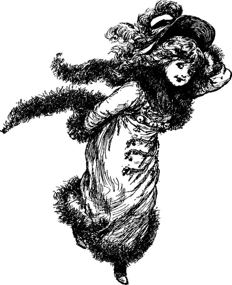 garota vestindo silenciador de raposa, ilustração vintage. vetor