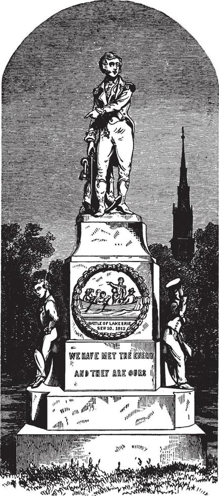 estátua de oliver hazard perry estava localizada em cleveland, gravura vintage. vetor