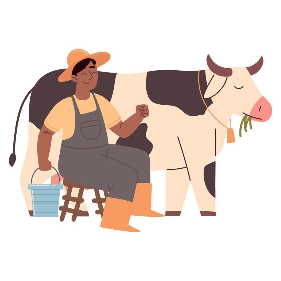 fazendeiro com vaca vetor