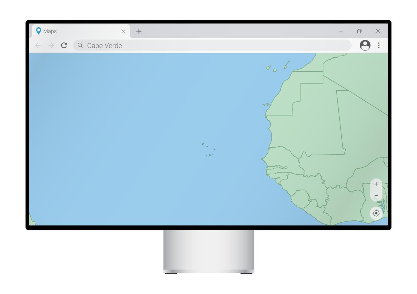 monitor de computador com mapa de cabo verde no navegador, procure o país de cabo verde no programa de mapeamento da web. vetor