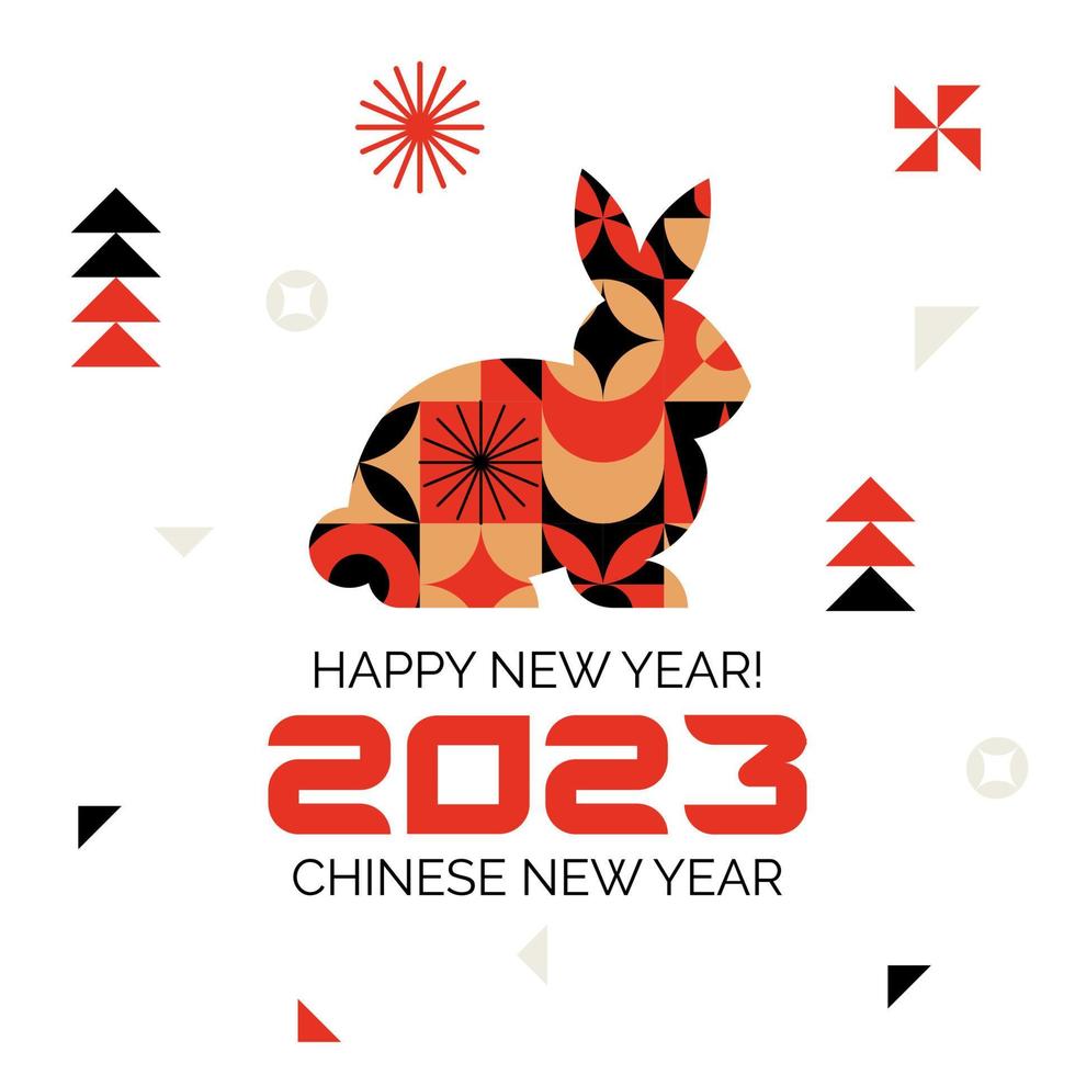 banner com ano novo chinês 2023. o ano do coelho. zodíaco asiático. cartaz branco vetor