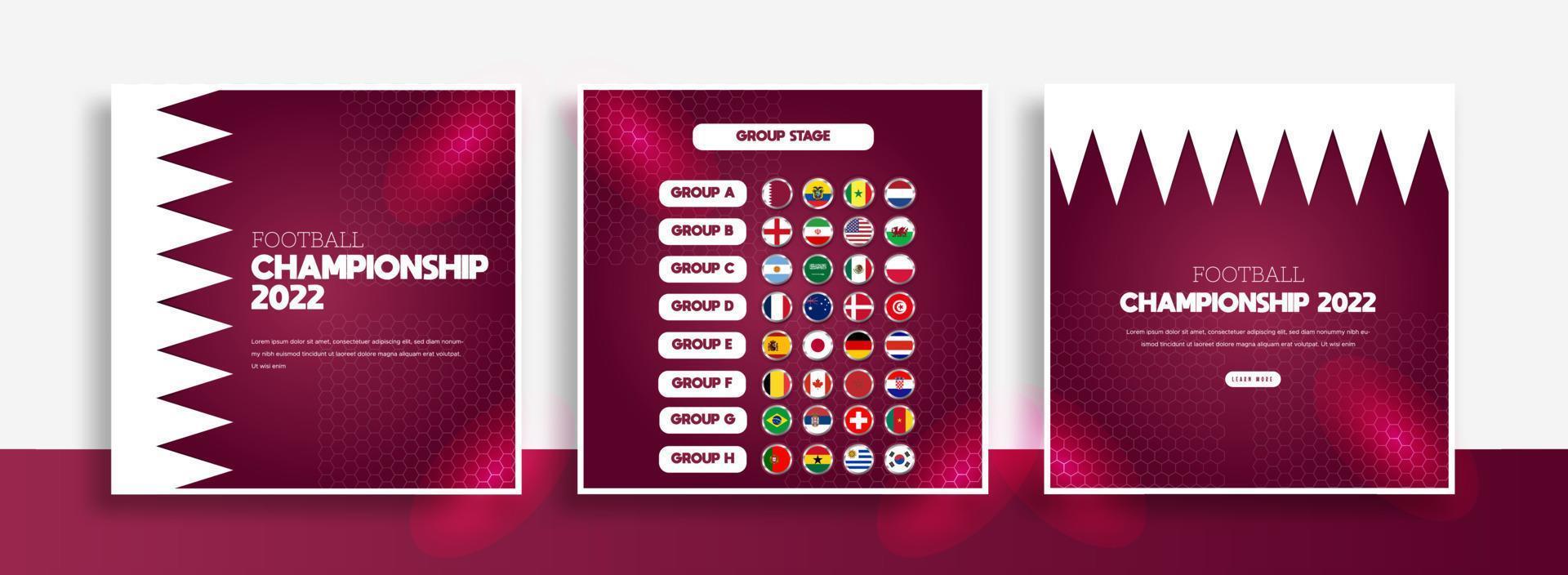 modelo de banner de postagem de mídia social de torneio de futebol, copa de futebol, modelo de design de plano de fundo, ilustração vetorial, 2022 vetor
