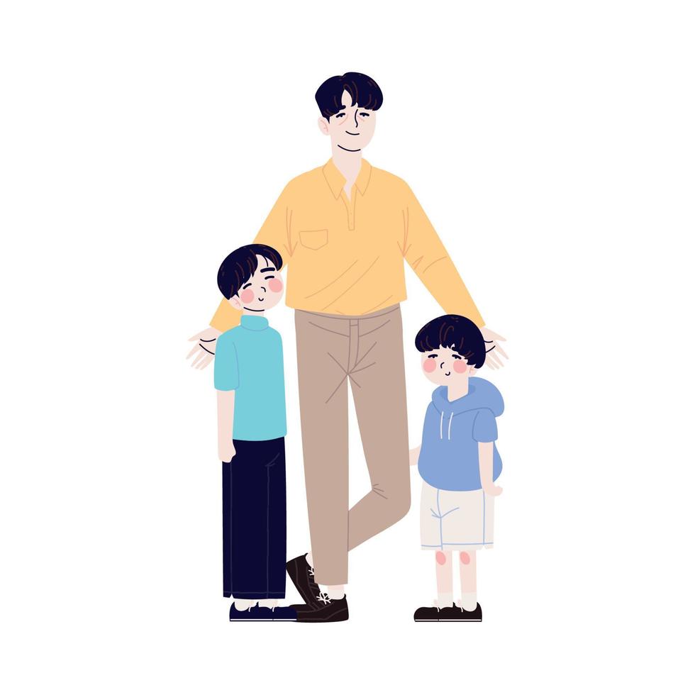 pai e meninos da família coreana vetor