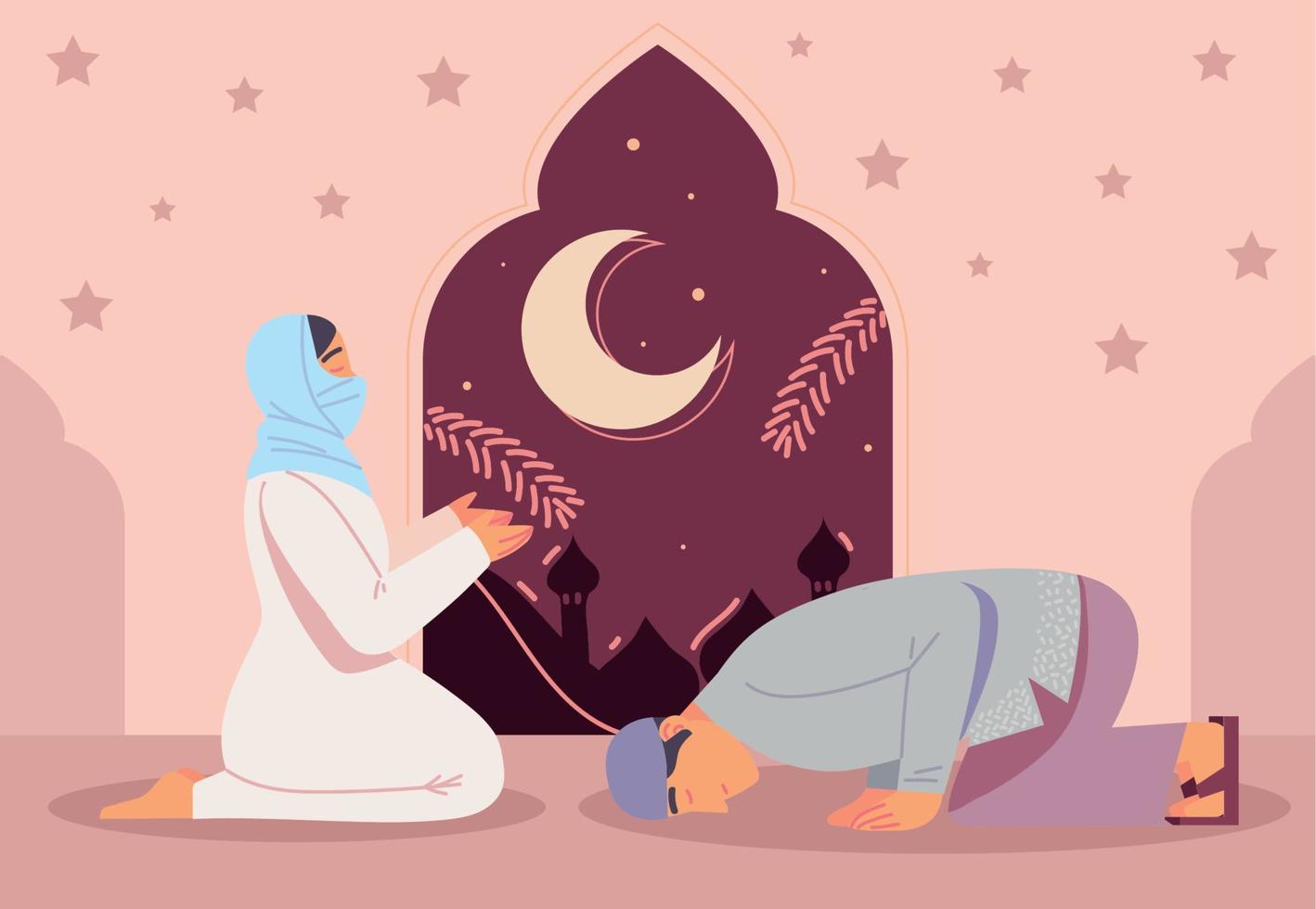 casal árabe orando vetor