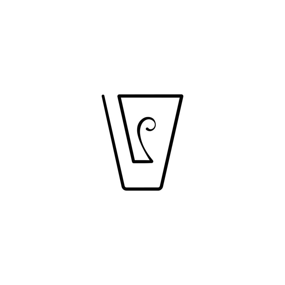 um elegante copo cheio de água com palha. linha de vidro monoline logotipo vetor ícone ilustração. este logotipo é perfeito para café ou qualquer coisa relacionada a bebidas