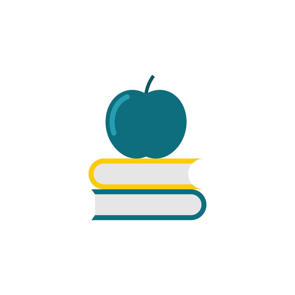 ícone plano de maçã e livros - ilustração em vetor ícone de volta à escola - isolado