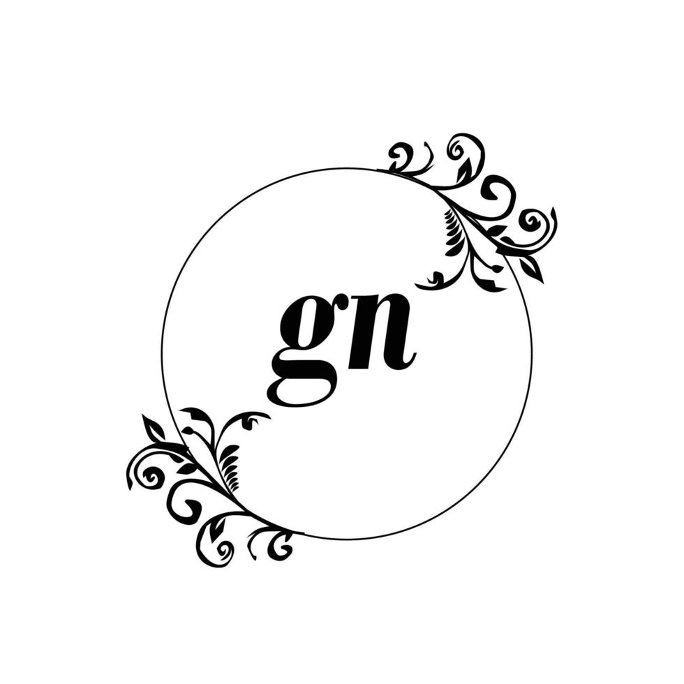 inicial gn logotipo monograma letra elegância feminina vetor