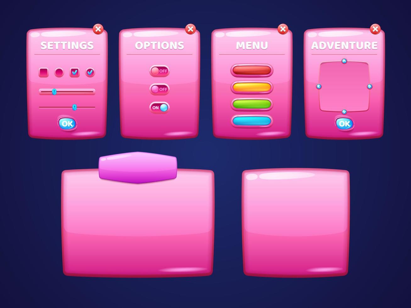 placas-de-rosa brilhantes com botões para interface do jogo vetor