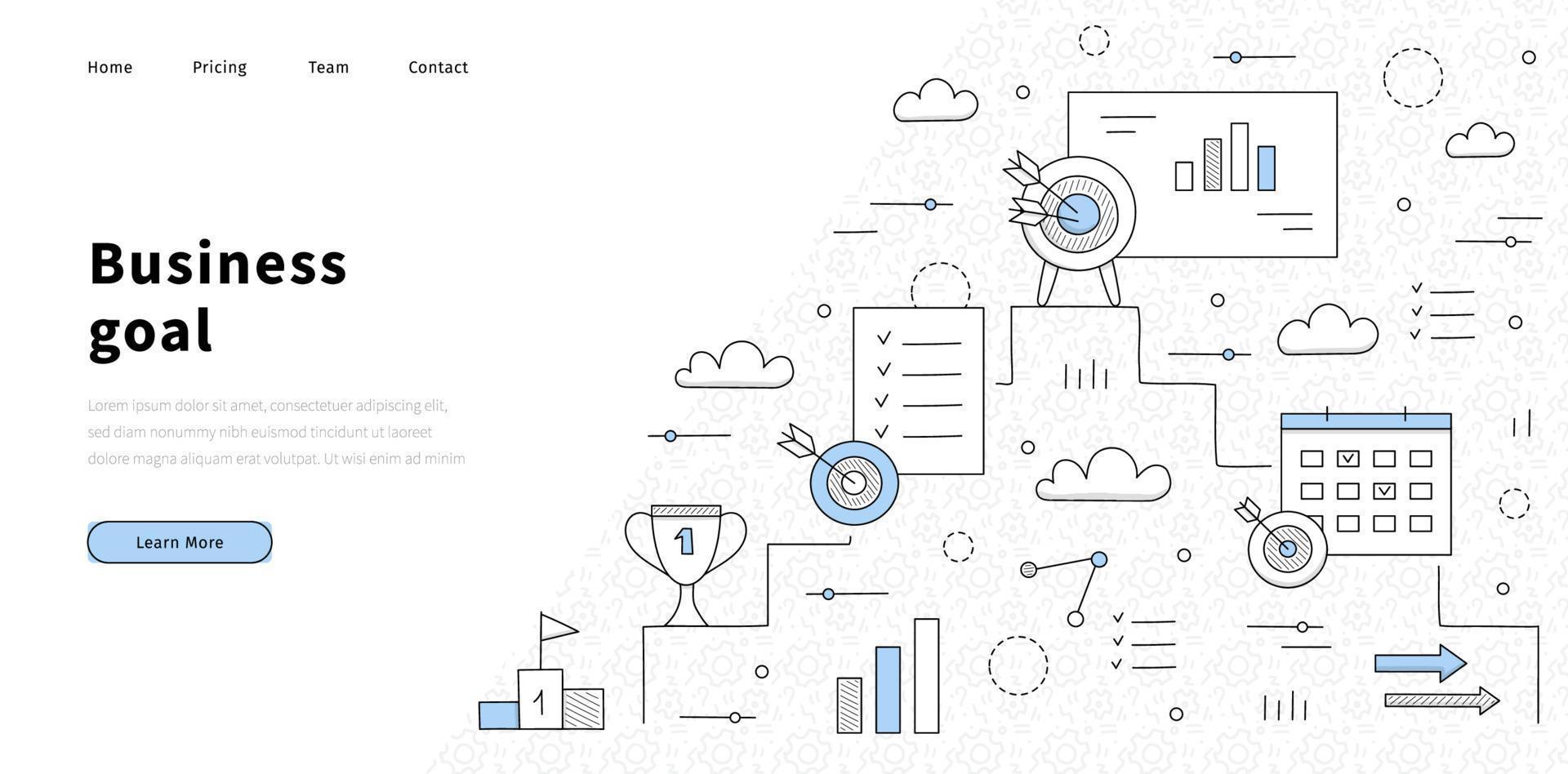 página de destino de doodle de objetivo de negócios, conceito de sucesso vetor