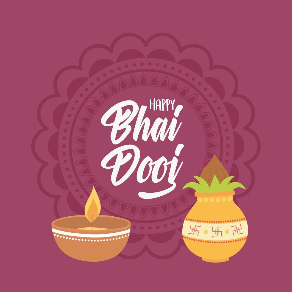 feliz bhai dooj. luz e comida, festa de família indígena vetor