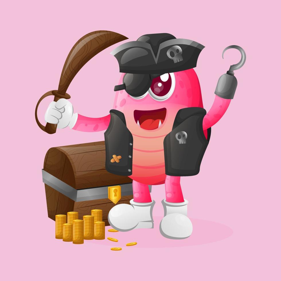 personagem pirata de monstro rosa fofo vetor