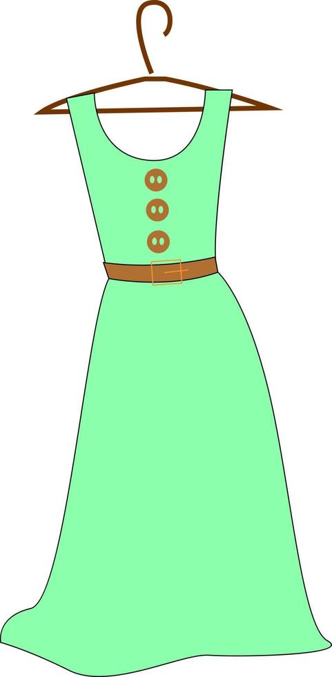 vestido verde, ilustração, vetor em fundo branco.