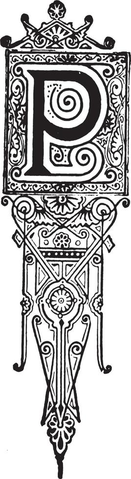 p, inicial ornamentada, ilustração vintage vetor