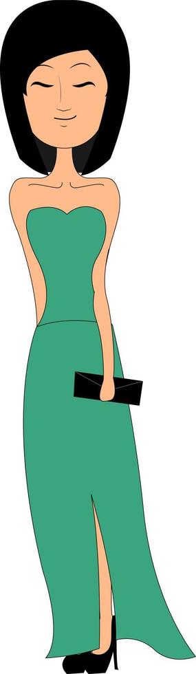 mulher de vestido verde, ilustração, vetor em fundo branco.