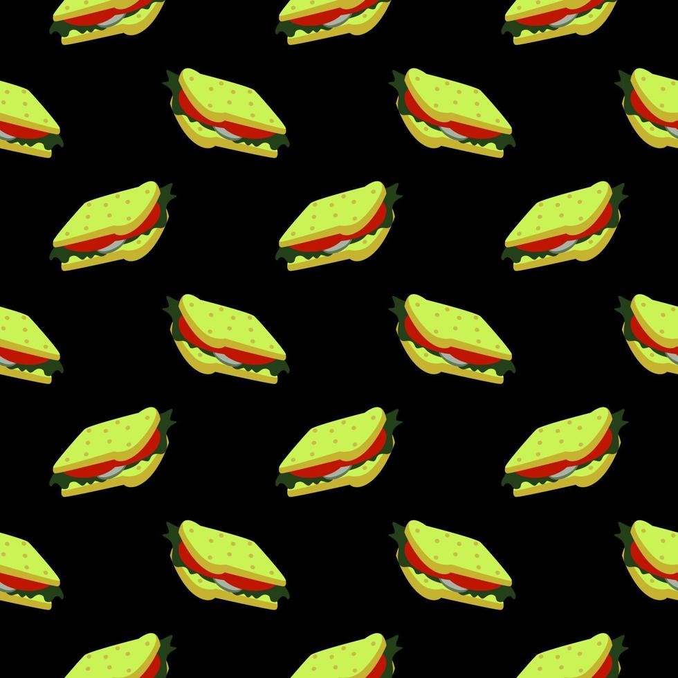 pequenos hambúrgueres, padrão sem emenda em fundo preto. vetor