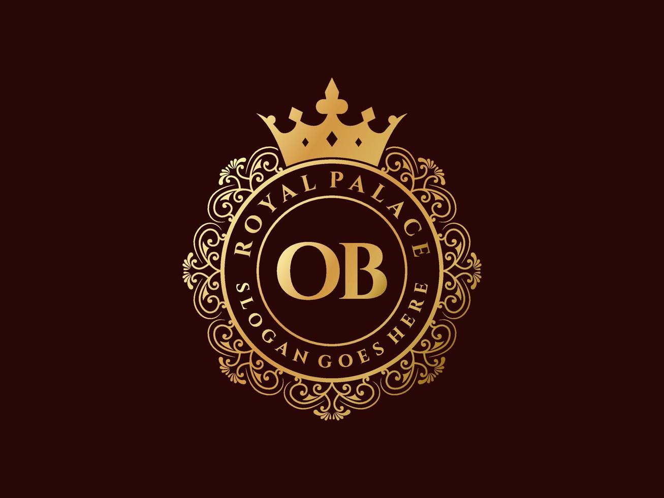letra ob antigo logotipo vitoriano de luxo real com moldura ornamental. vetor