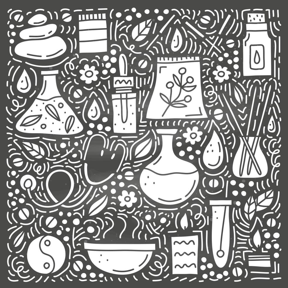 doodle ícones de medicina alternativa e ayurveda. vetor