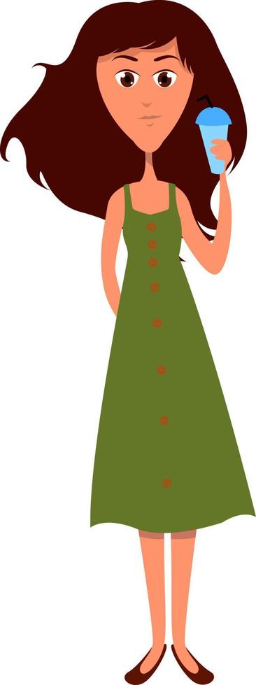 garota de vestido verde, ilustração, vetor em fundo branco.