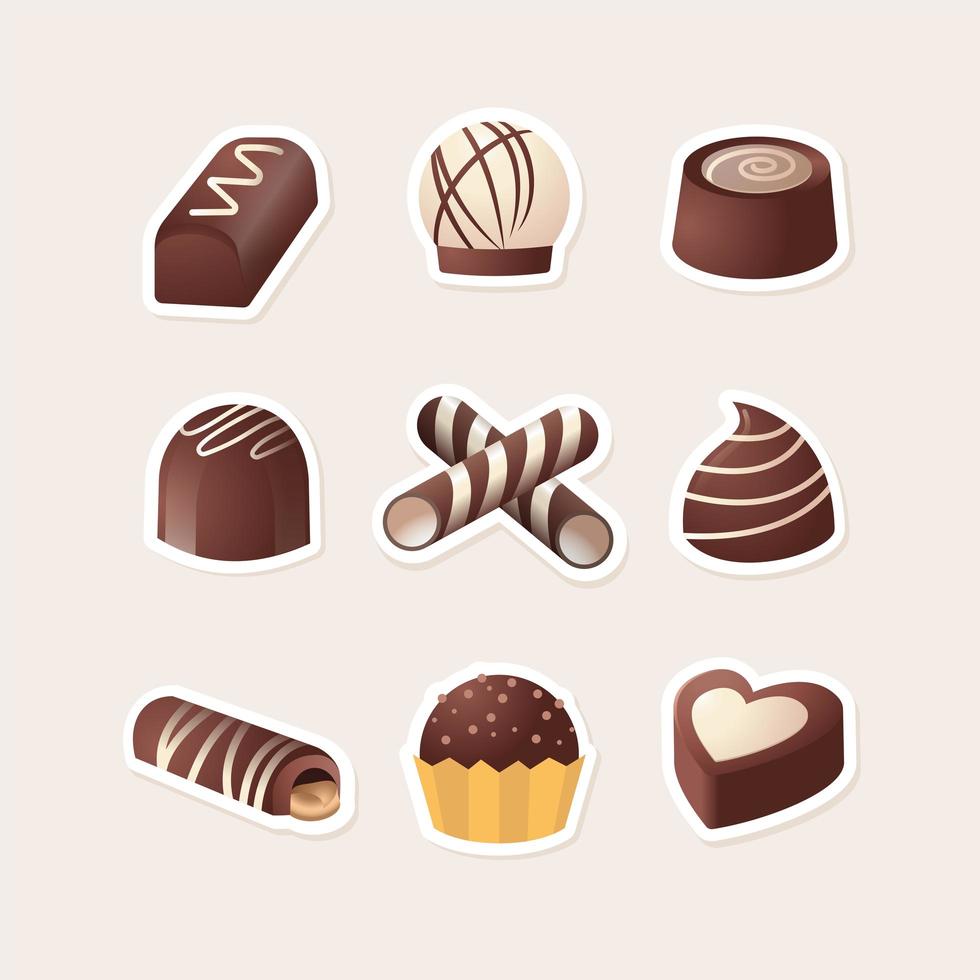 variedade deliciosa de coleção de ícones de chocolate vetor
