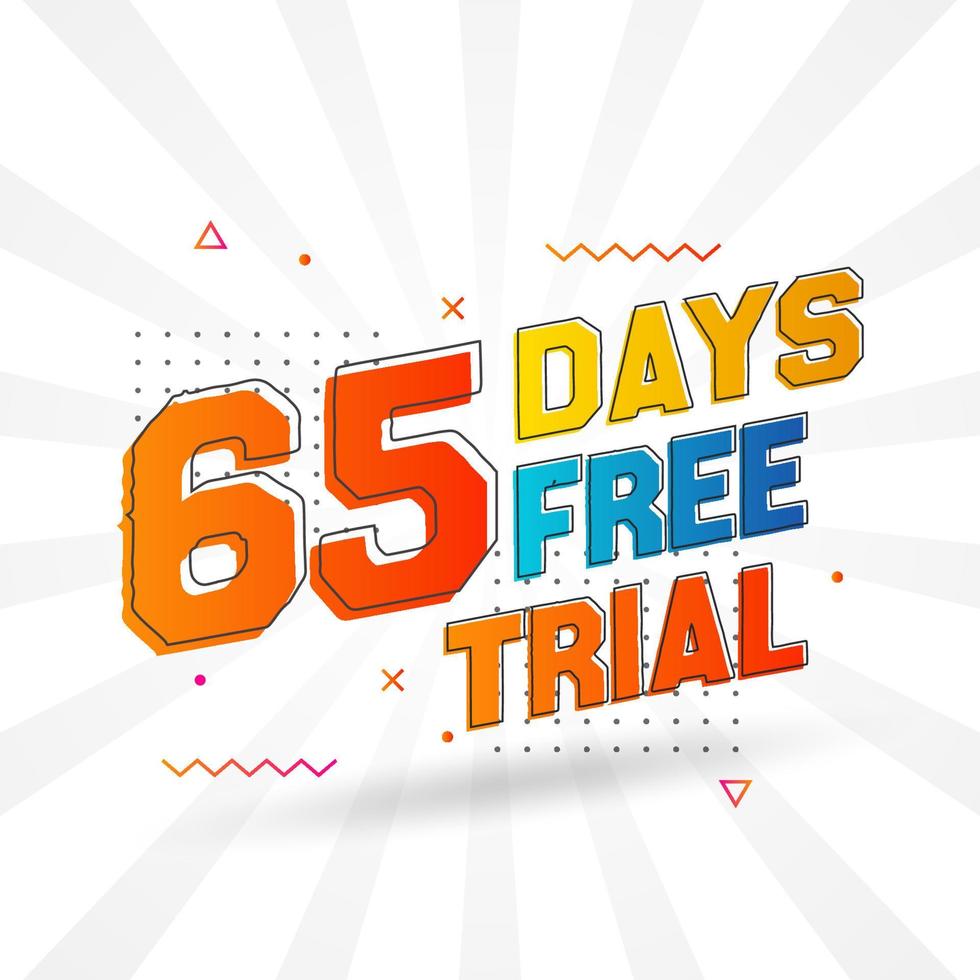 65 dias de teste gratuito de vetor de estoque de texto em negrito promocional