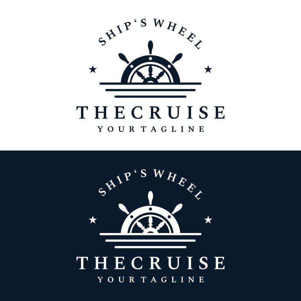 design de modelo de logotipo de leme de navio de cruzeiro com ondas retrô, cordas e âncoras. logotipo para negócios, marinheiros, vela. vetor