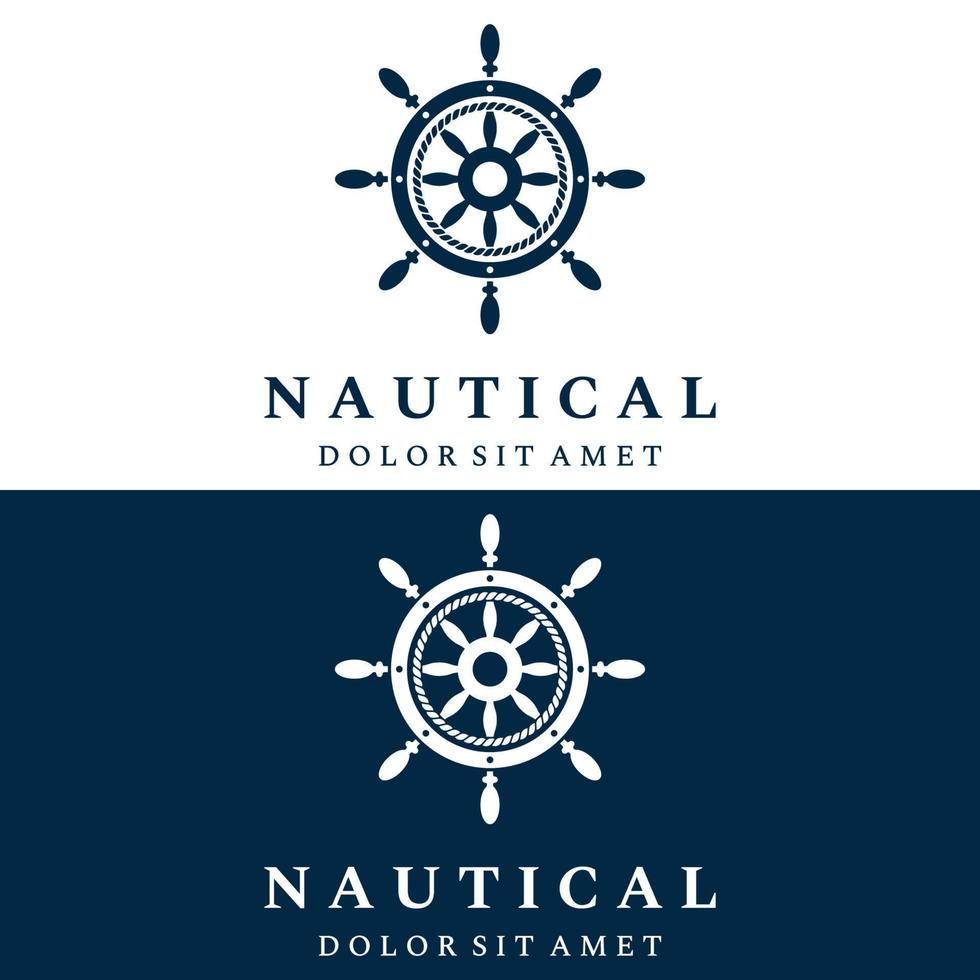 design de modelo de logotipo de leme de navio de cruzeiro com ondas retrô, cordas e âncoras. logotipo para negócios, marinheiros, vela. vetor