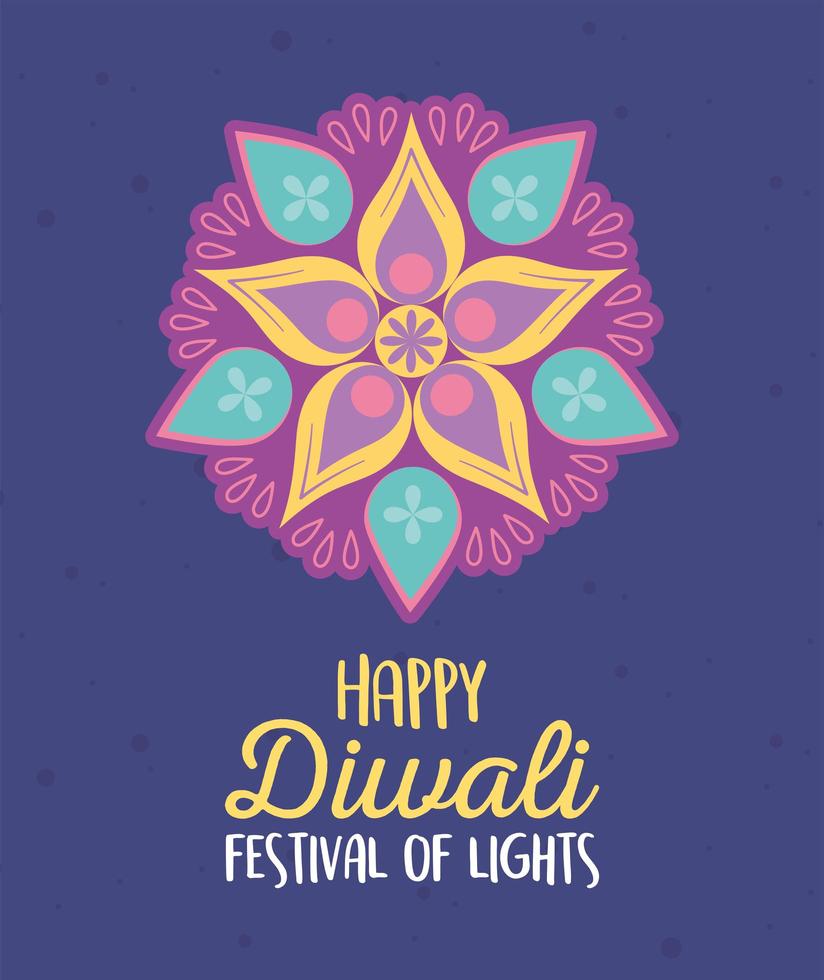 feliz festival de diwali. decoração de flores de mandala vetor