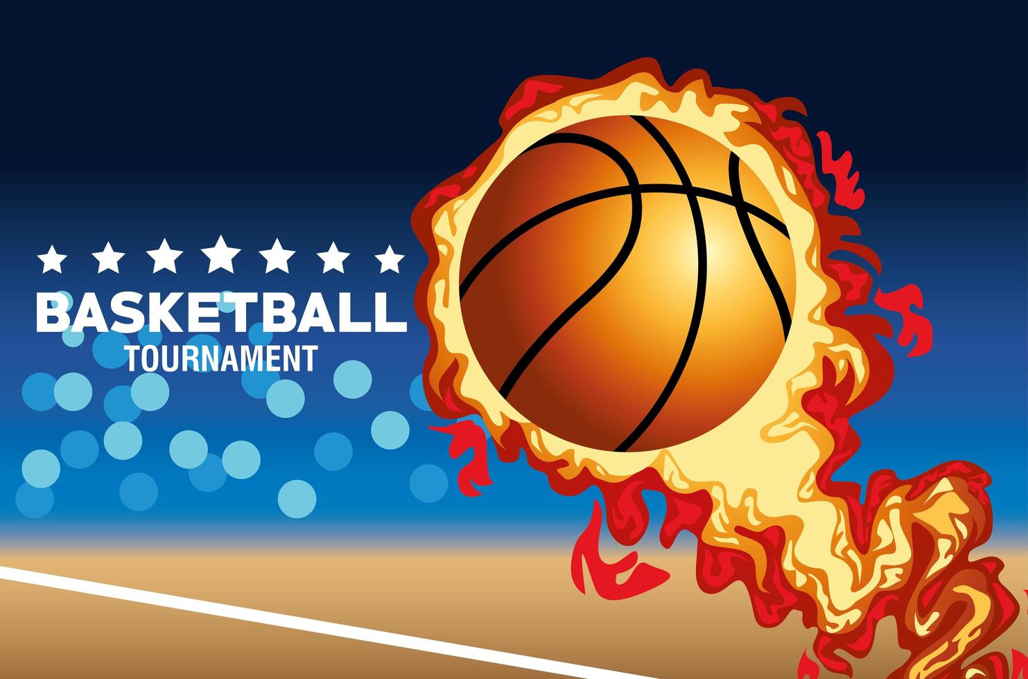 banner torneio de basquete com bola em chamas vetor