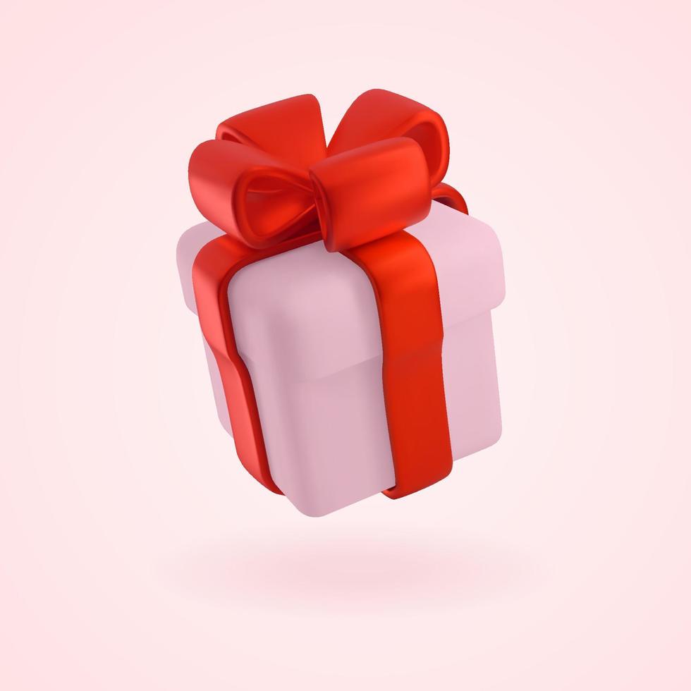 caixa de presente rosa com fita vermelha em estilo 3d. ícone vetorial para férias ou venda vetor