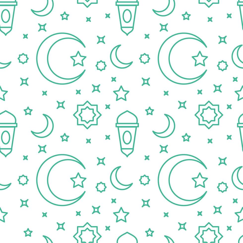 estrela de ornamento de lanterna de lua crescente ícone de padrão islâmico com design plano de estilo de contorno vetor