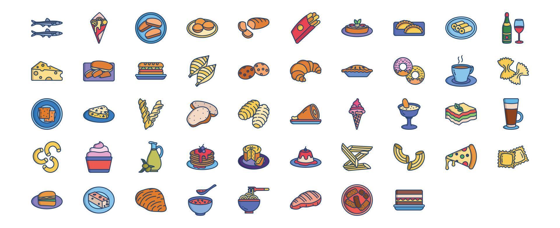 coleção de ícones relacionados à comida e pratos italianos, incluindo ícones como anchova, arancini, biscotto, bombbolone e muito mais. ilustrações vetoriais, conjunto perfeito de pixels vetor