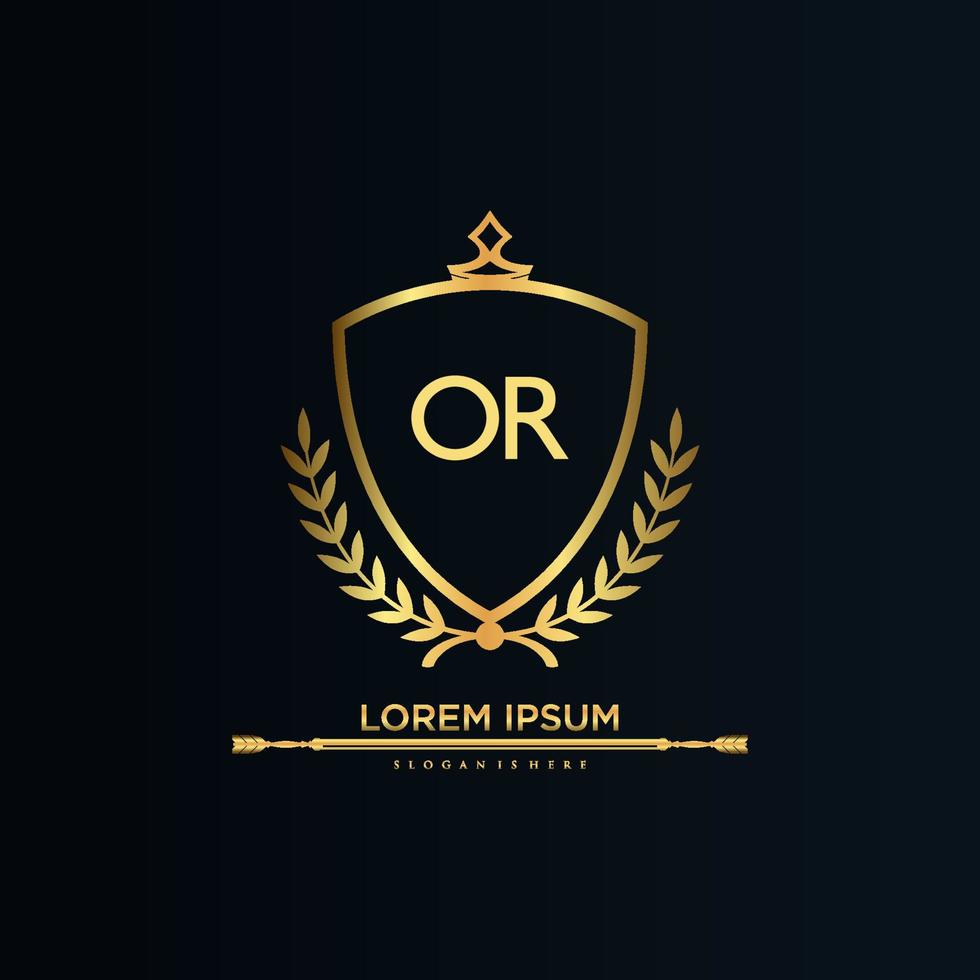 ou letra inicial com royal template.elegant com vetor de logotipo de coroa, ilustração em vetor logotipo de letras criativas.