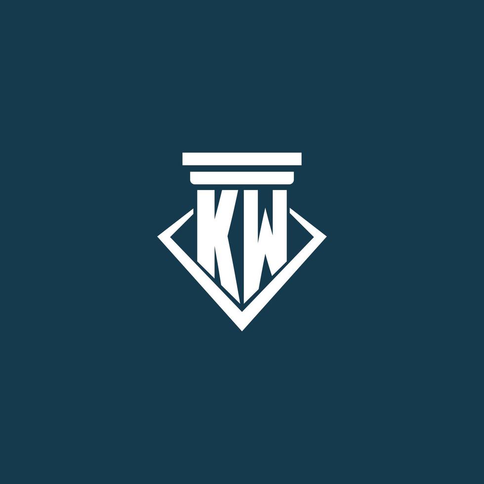 kw logotipo inicial do monograma para escritório de advocacia, advogado ou advogado com design de ícone de pilar vetor