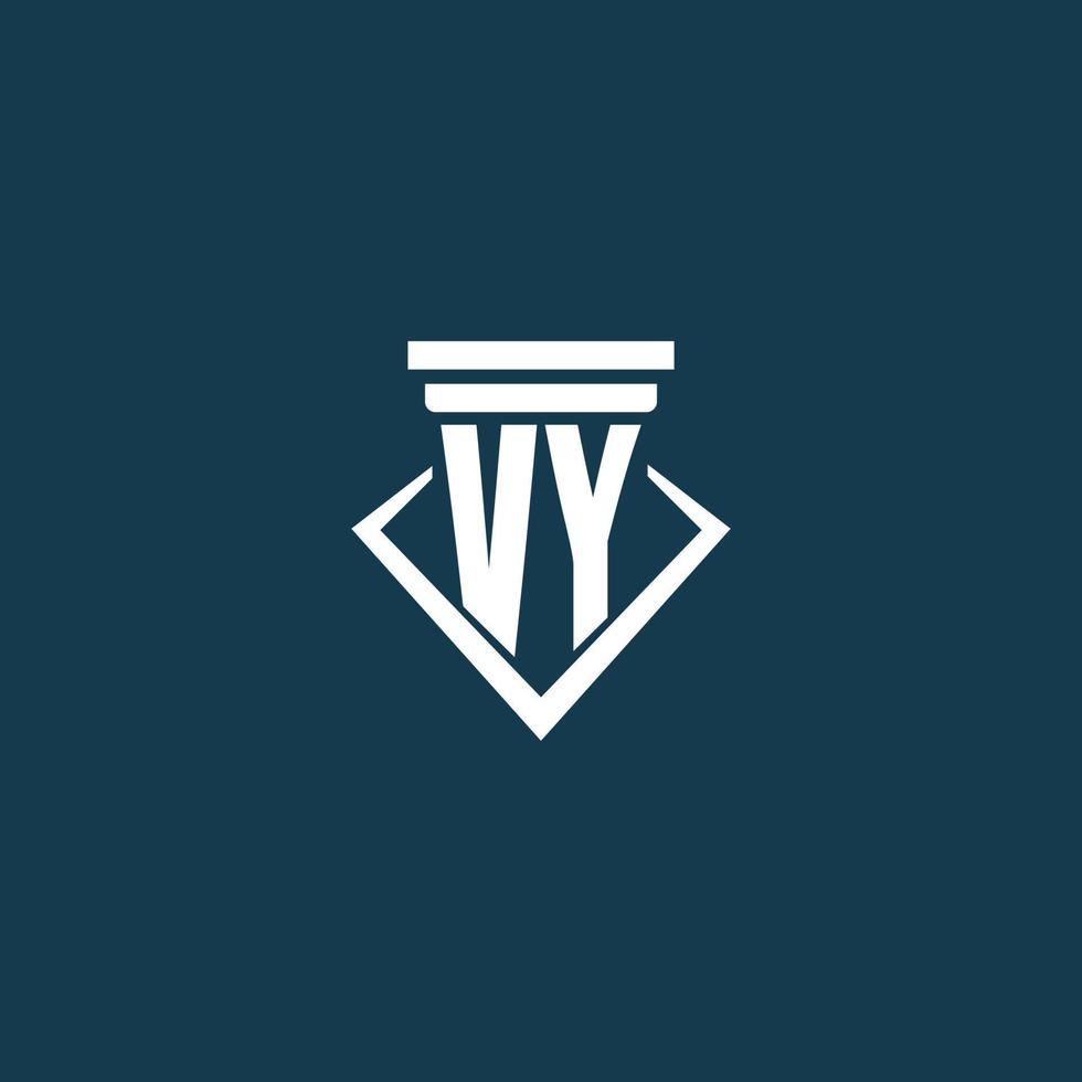 vy logotipo inicial do monograma para escritório de advocacia, advogado ou advogado com design de ícone de pilar vetor