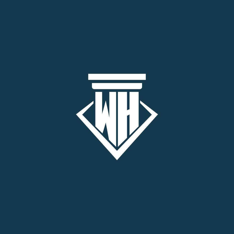 wh logotipo inicial do monograma para escritório de advocacia, advogado ou advogado com design de ícone de pilar vetor