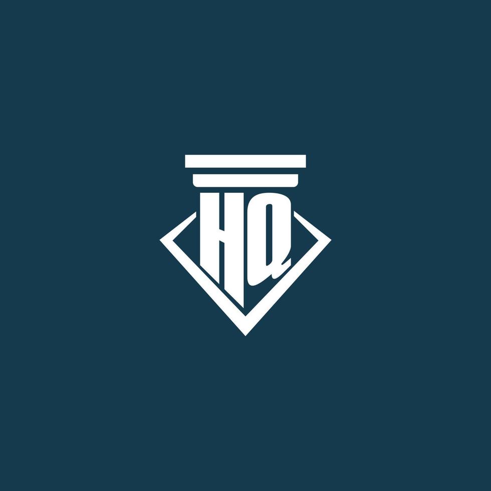 hq logotipo inicial do monograma para escritório de advocacia, advogado ou advogado com design de ícone de pilar vetor