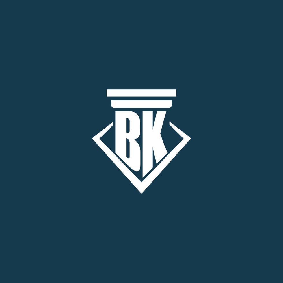 bk logotipo inicial do monograma para escritório de advocacia, advogado ou advogado com design de ícone de pilar vetor