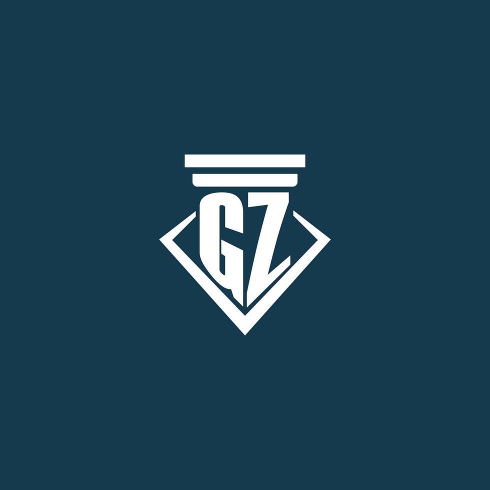 gz logotipo inicial do monograma para escritório de advocacia, advogado ou advogado com design de ícone de pilar vetor