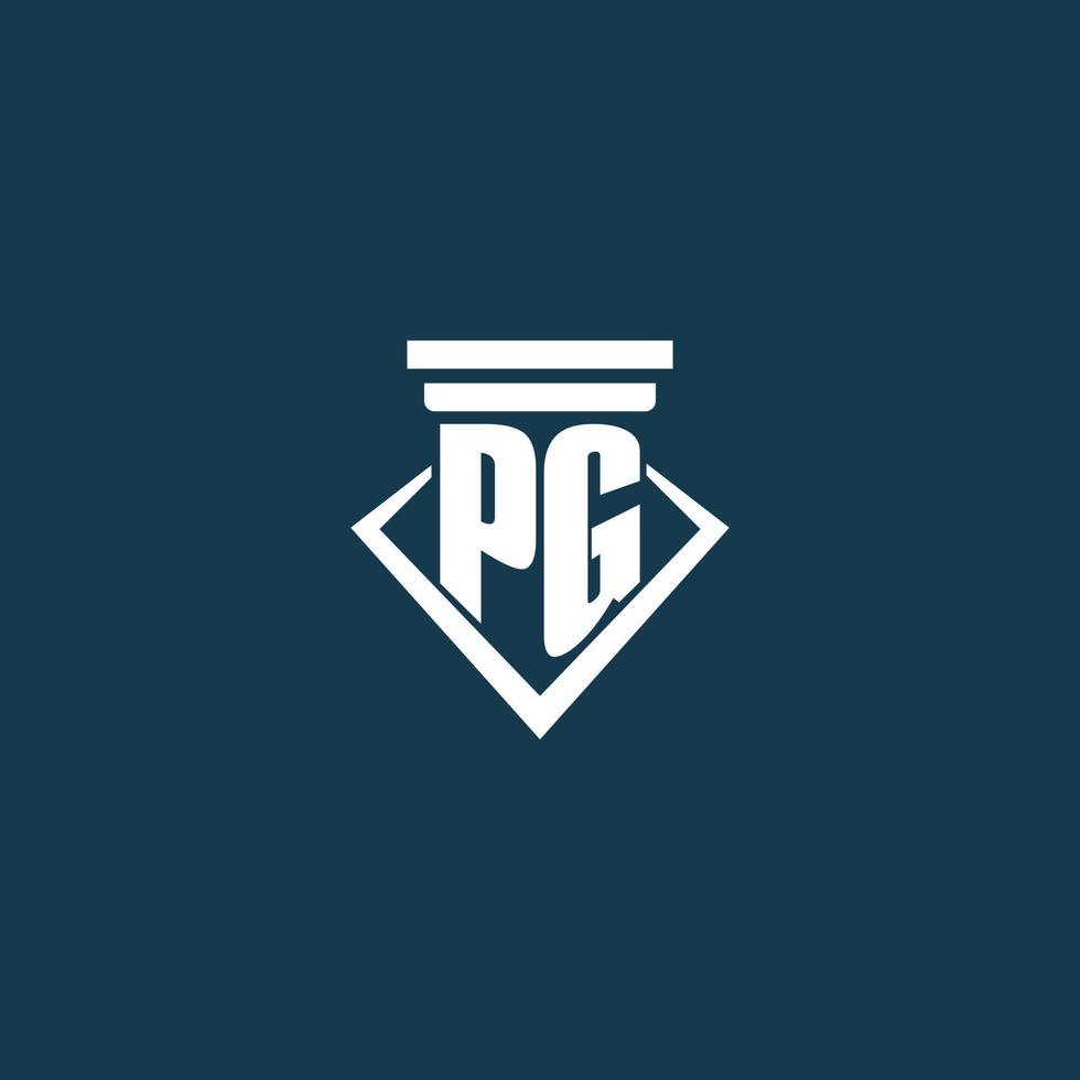pg logotipo inicial do monograma para escritório de advocacia, advogado ou advogado com design de ícone de pilar vetor